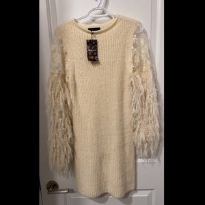 knit dress with fringe sleeves NWT